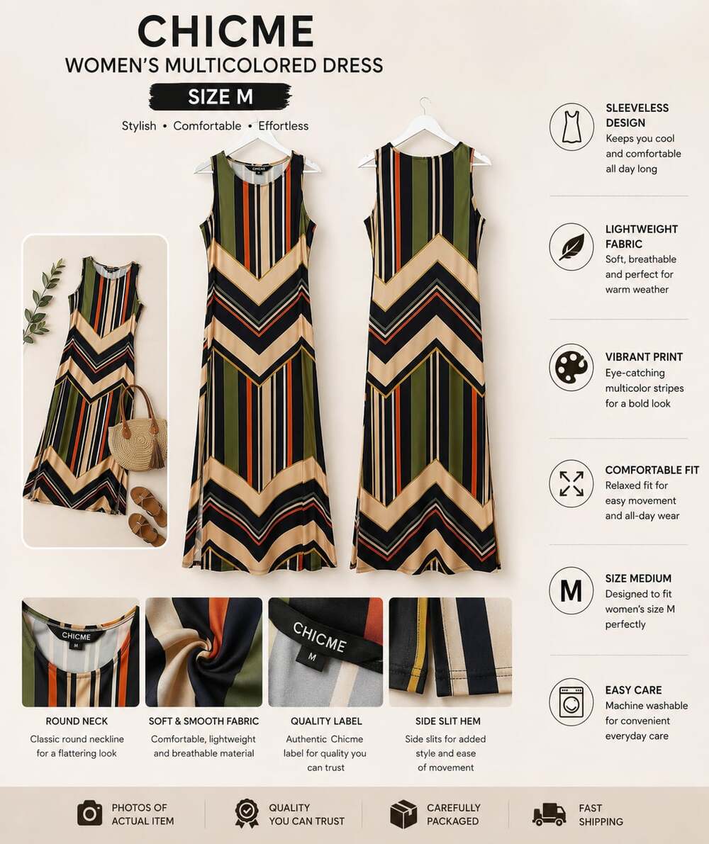 Chicme Women's Multicolored Striped Sleeveless Side Slit Maxi Dress